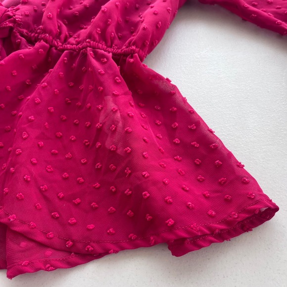 PrettyLittleThing Womens M Dark Red Swiss Dot Tie Front Wrap Sheer Peplum Blouse - Picture 12 of 13